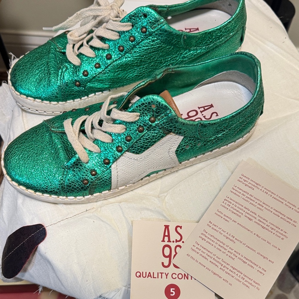 A.S.98 Shimmering Green and White Sneakers